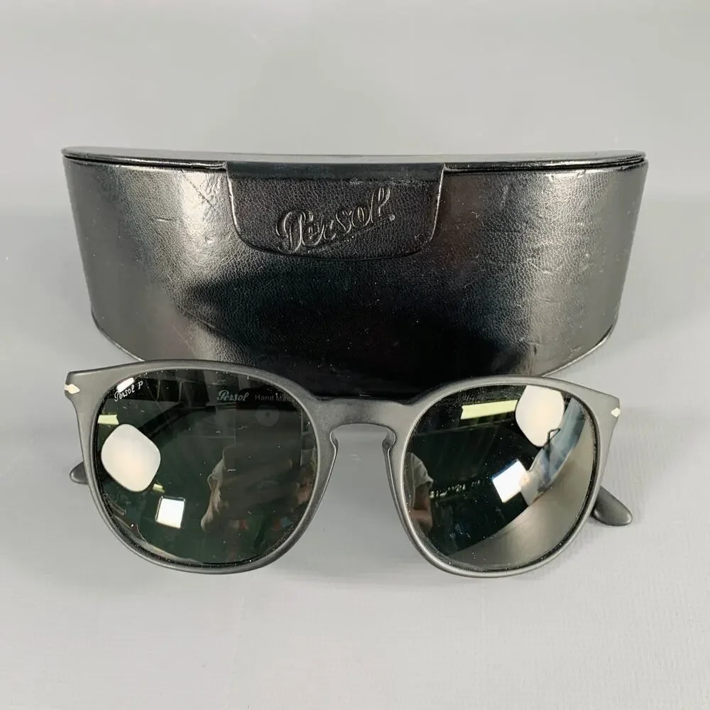 PERSOL Black Silver Acetate Sunglasses